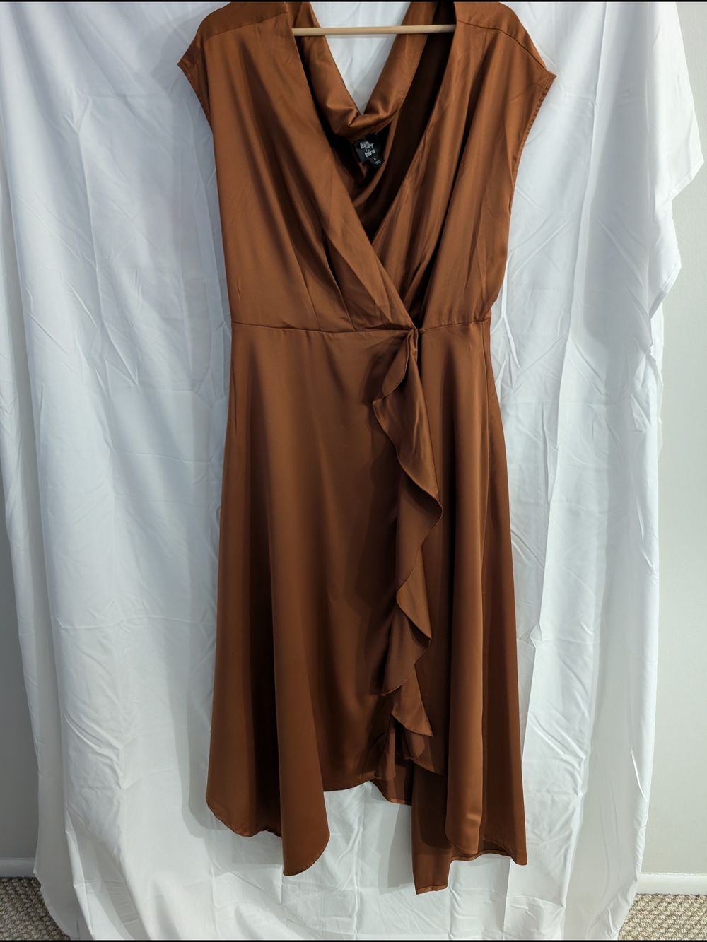 Women's Brown Wrap Ruffle Dress